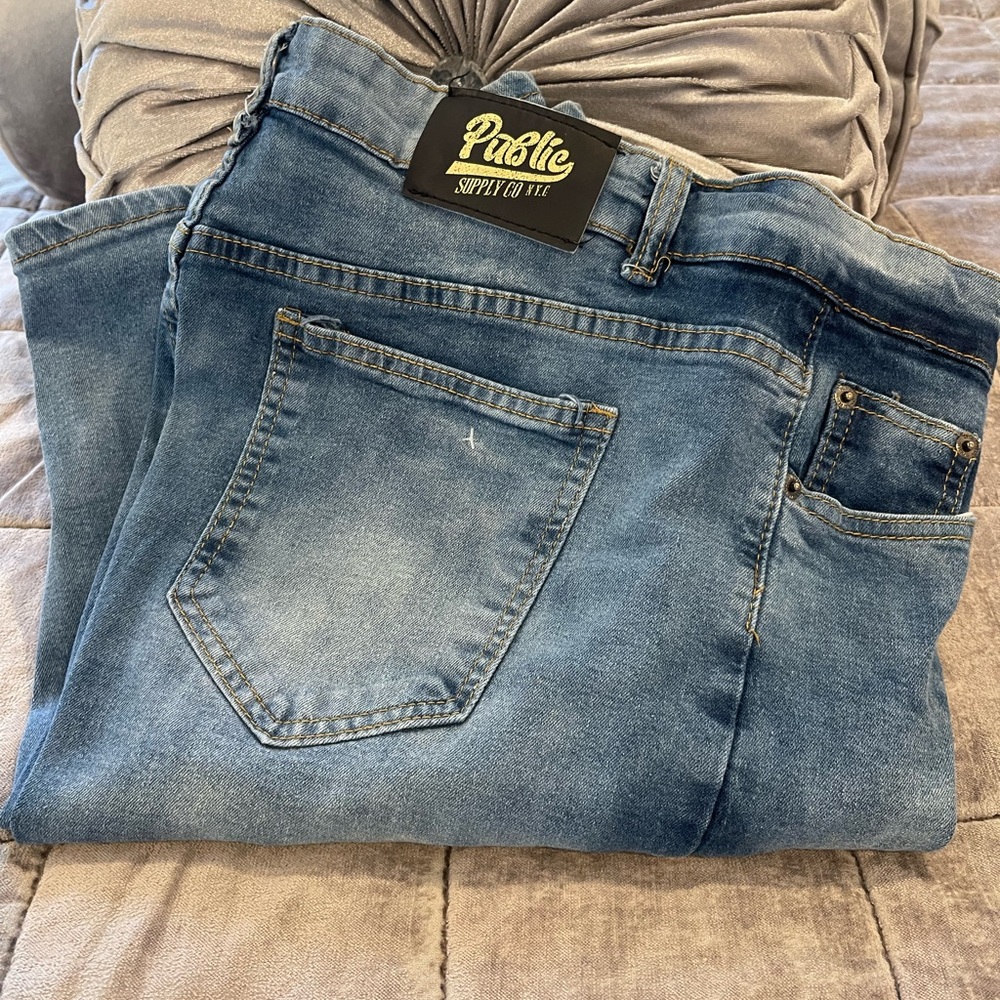 Mens Public Supply Company NYC Relaxed distressed Jean shorts in Classic Blue